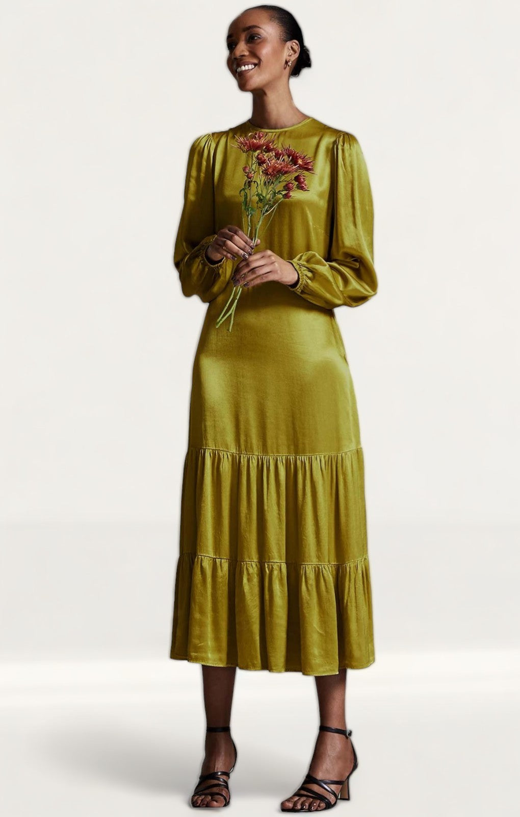 M&S X Ghost Satin Tiered Midi Dress