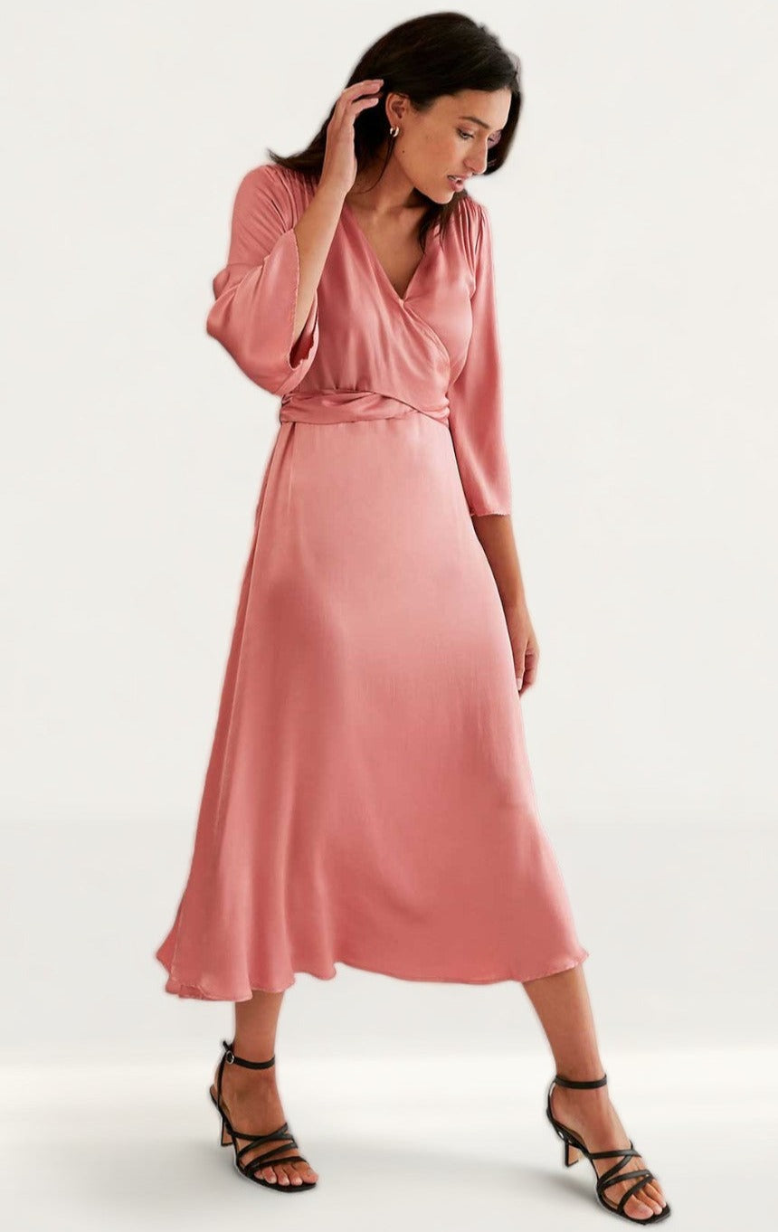 M&S X Ghost Satin V-Neck Midi Dress