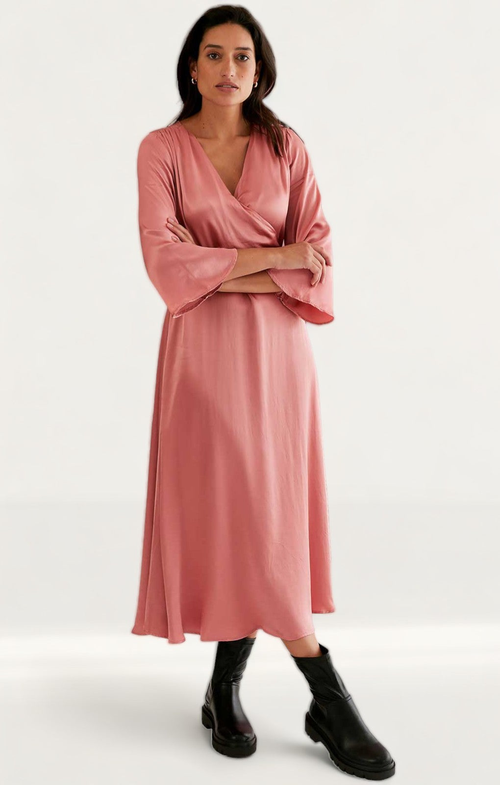 M&S X Ghost Satin V-Neck Midi Dress