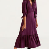 M&S X Ghost Satin V-Neck Tie Sleeve Midi Wrap Dress