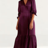 M&S X Ghost Satin V-Neck Tie Sleeve Midi Wrap Dress