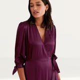 M&S X Ghost Satin V-Neck Tie Sleeve Midi Wrap Dress