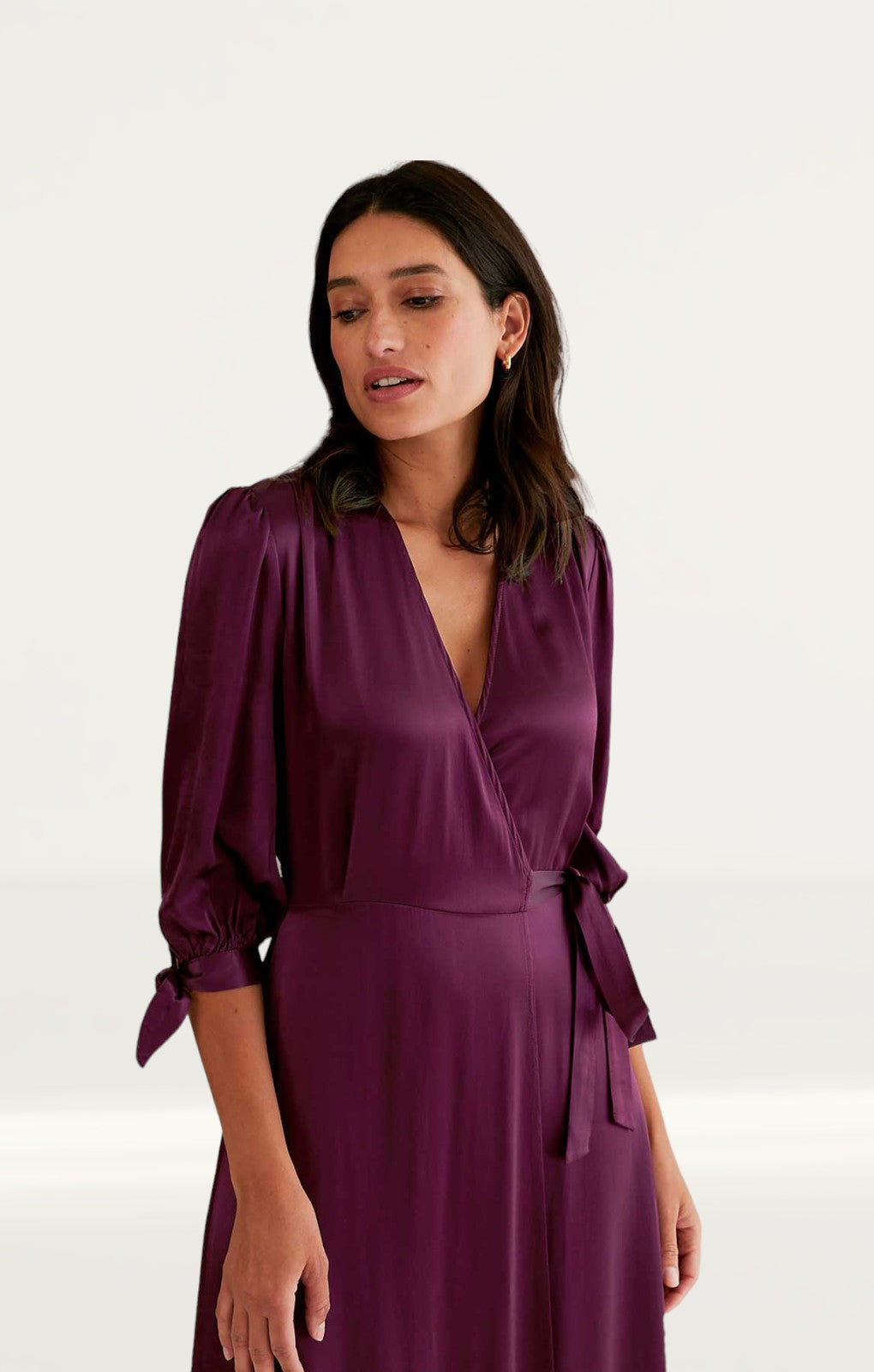 M&S X Ghost Satin V-Neck Tie Sleeve Midi Wrap Dress