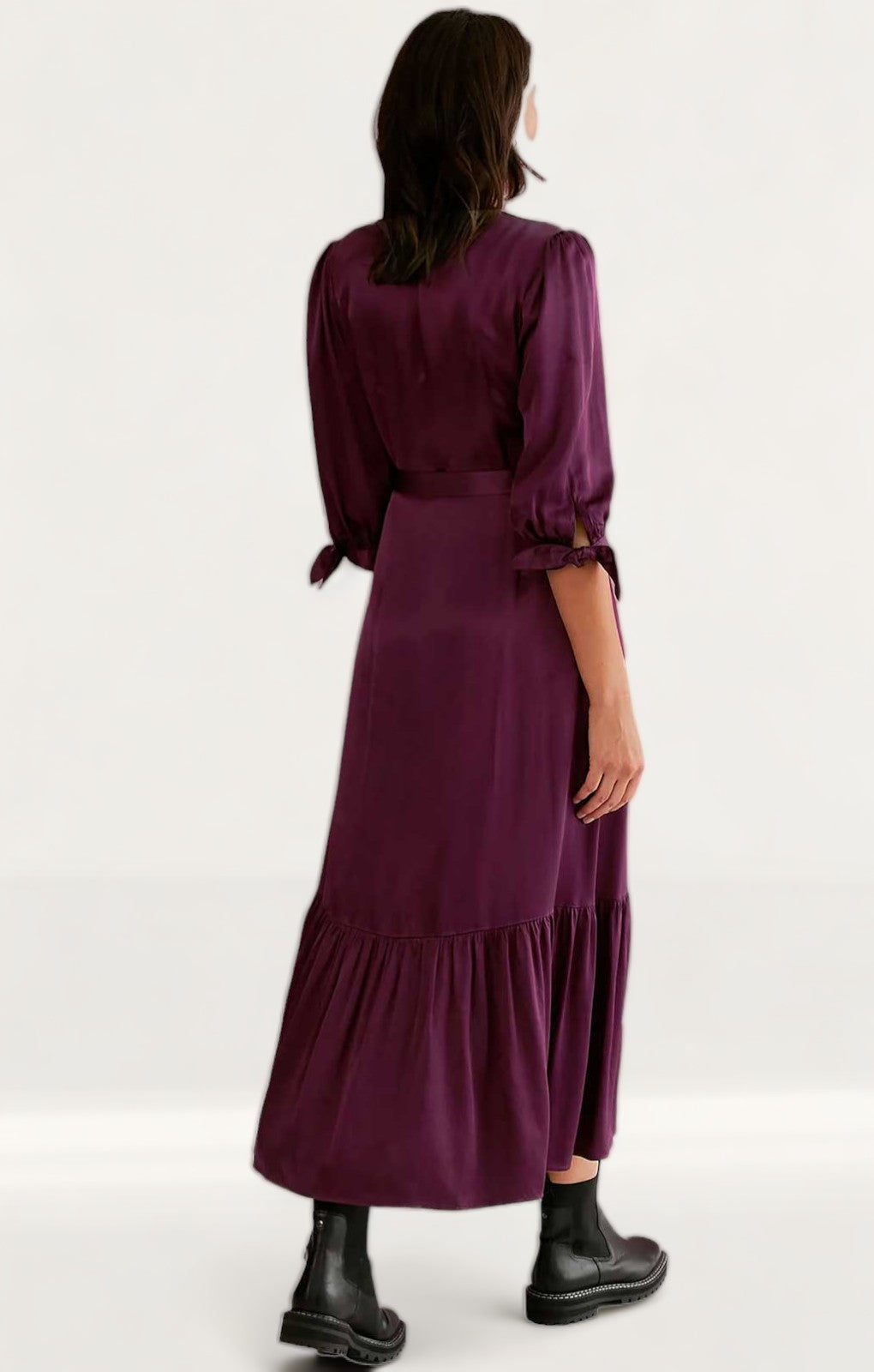 M&S X Ghost Satin V-Neck Tie Sleeve Midi Wrap Dress