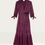 M&S X Ghost Satin V-Neck Tie Sleeve Midi Wrap Dress