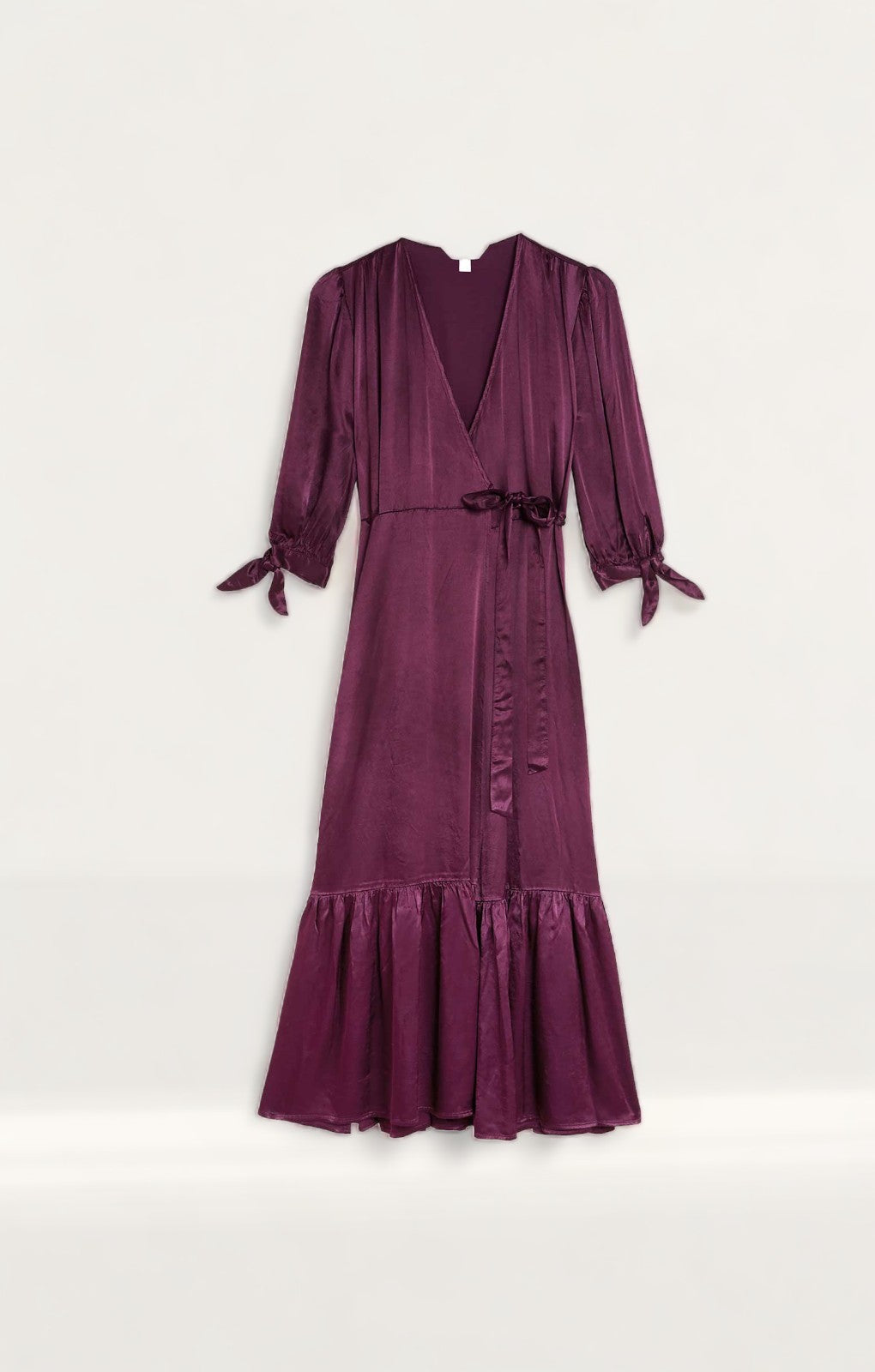 M&S X Ghost Satin V-Neck Tie Sleeve Midi Wrap Dress