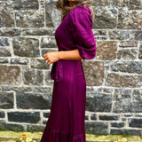 M&S X Ghost Satin V-Neck Tie Sleeve Midi Wrap Dress