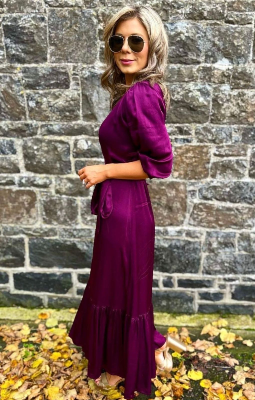 M&S X Ghost Satin V-Neck Tie Sleeve Midi Wrap Dress