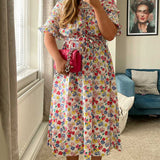 M&S Collection Pure Cotton Floral Midi Waisted Dress product image