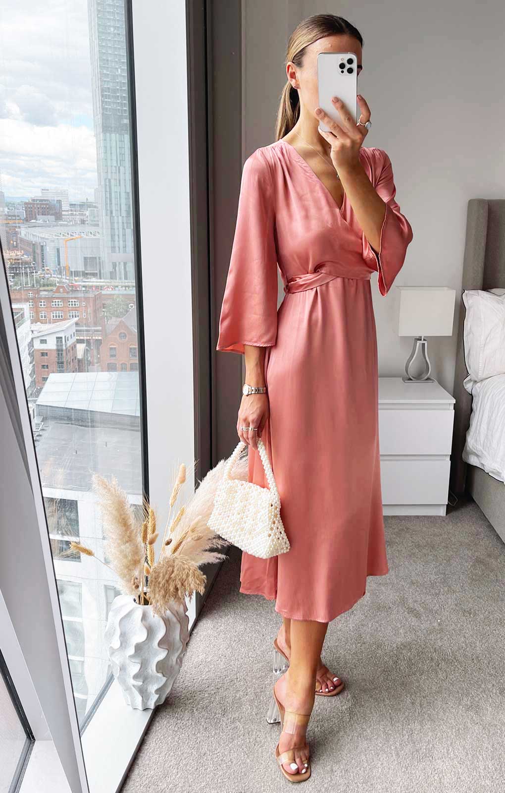 M&S X Ghost Satin V-Neck Midi Dress