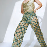 Mannat Gupta Embellished Sheer Co-Ord in Olive Green product image