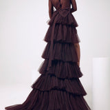 Mannat Gupta Ruffled 3-Piece Gown in Winex