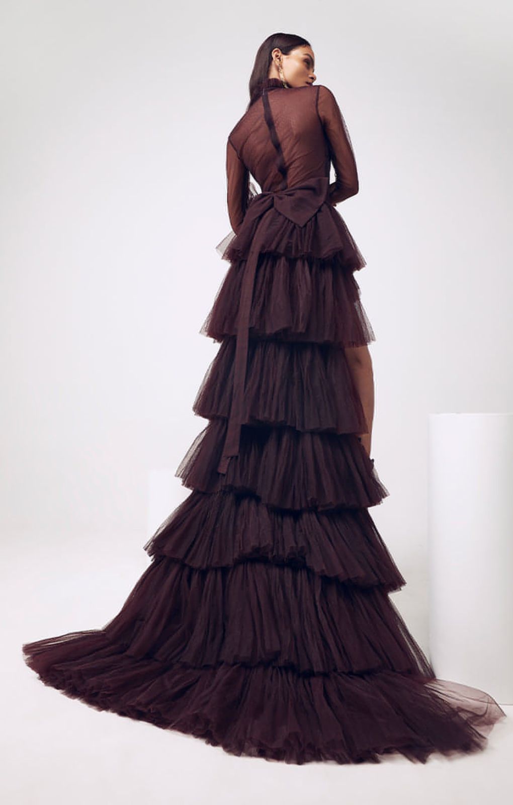 Mannat Gupta Ruffled 3-Piece Gown in Winex