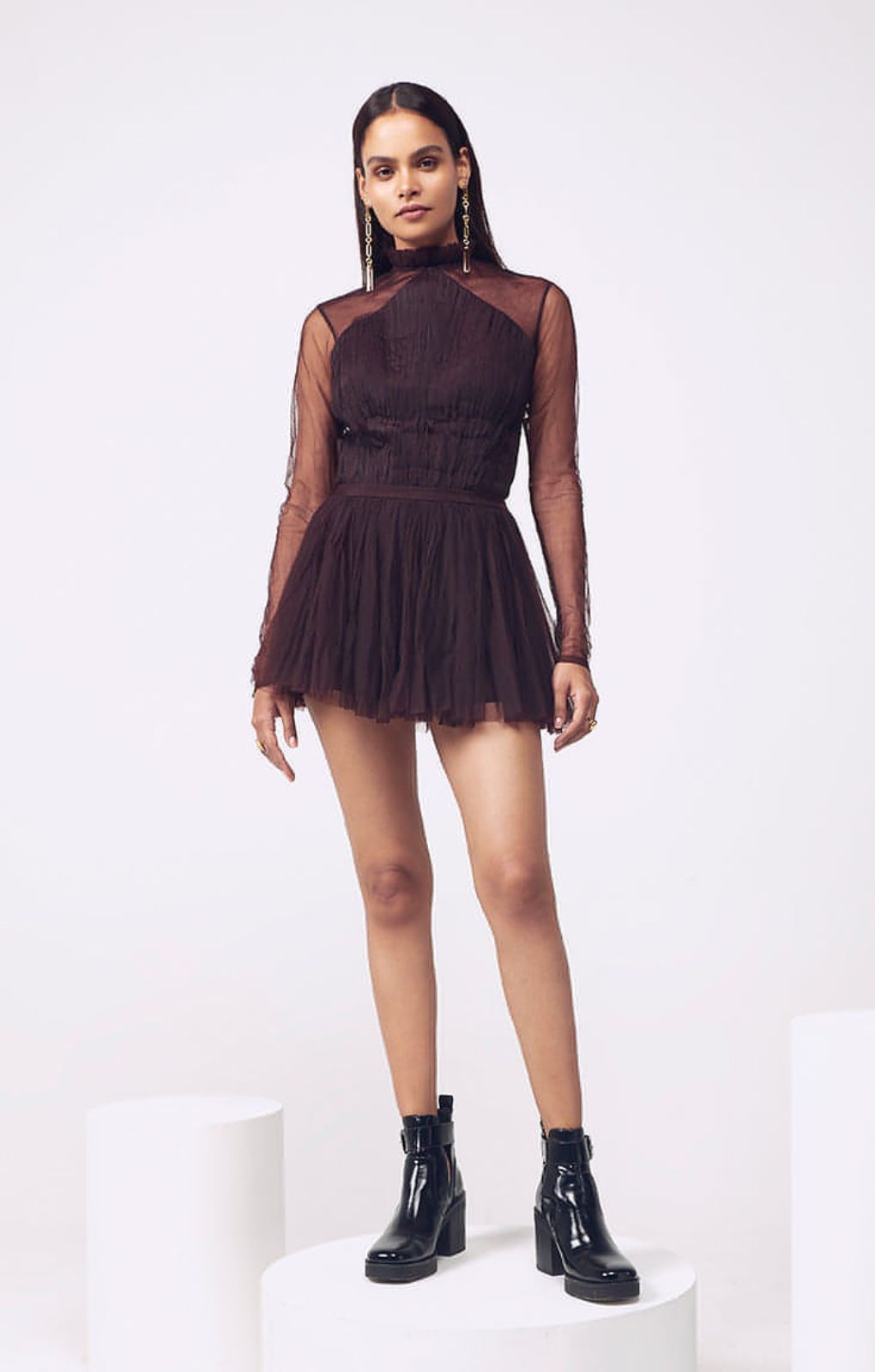 Mannat Gupta Ruffled 3-Piece Gown in Winex