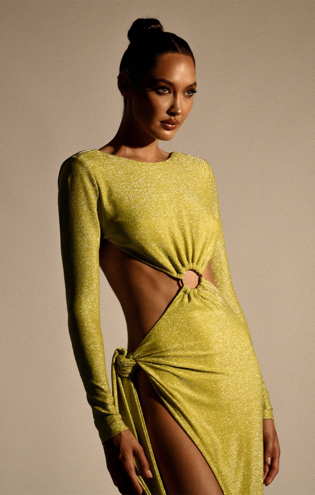 Meshki Green Shimmer Christina Backless Maxi Wrap Dress product image