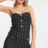 Miss Selfridge Boucle Strapless Playsuit In Black Check