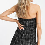 Miss Selfridge Boucle Strapless Playsuit In Black Check