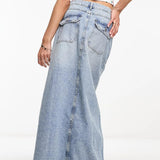 Miss Selfridge Denim Pocket Detail Maxi Skirt In Light Wash Blue