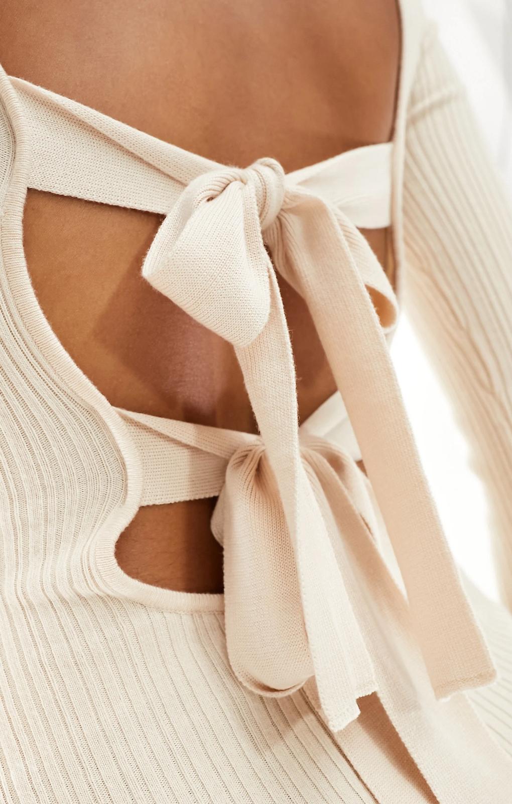 Miss Selfridge Rib Knit Double Tie Back Funnel Neck Mini Dress In Cream Miss Selfridge Rib Knit Double Tie Back Funnel Neck Mini Dress In Cream