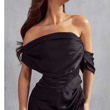 MissPap Black Melody Premium Draped Corset Midi Dress