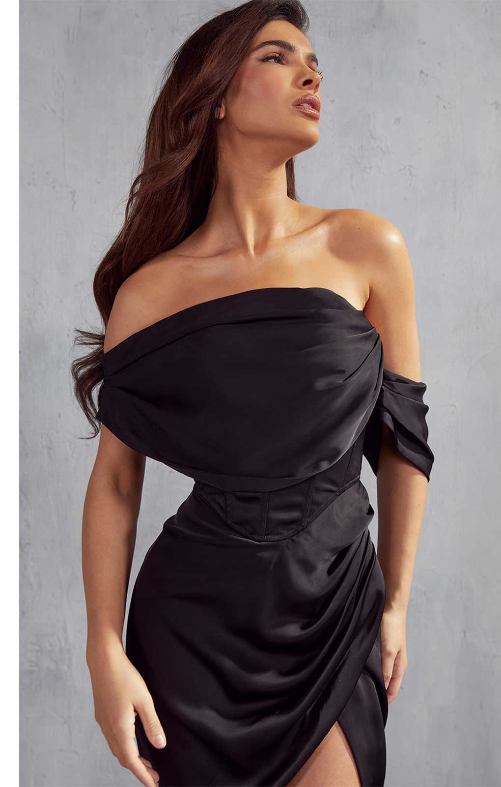 MissPap Black Melody Premium Draped Corset Midi Dress