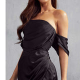 MissPap Black Melody Premium Draped Corset Midi Dress