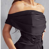 MissPap Black Melody Premium Draped Corset Midi Dress