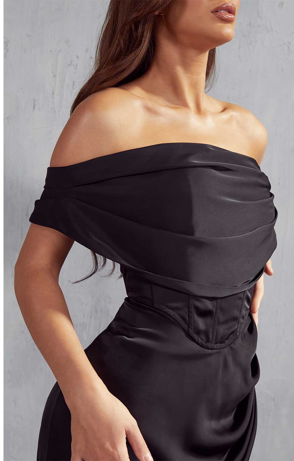 MissPap Black Melody Premium Draped Corset Midi Dress