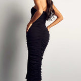 Misspap Black Premium Mesh V Bar Ruched Maxi Dress product image