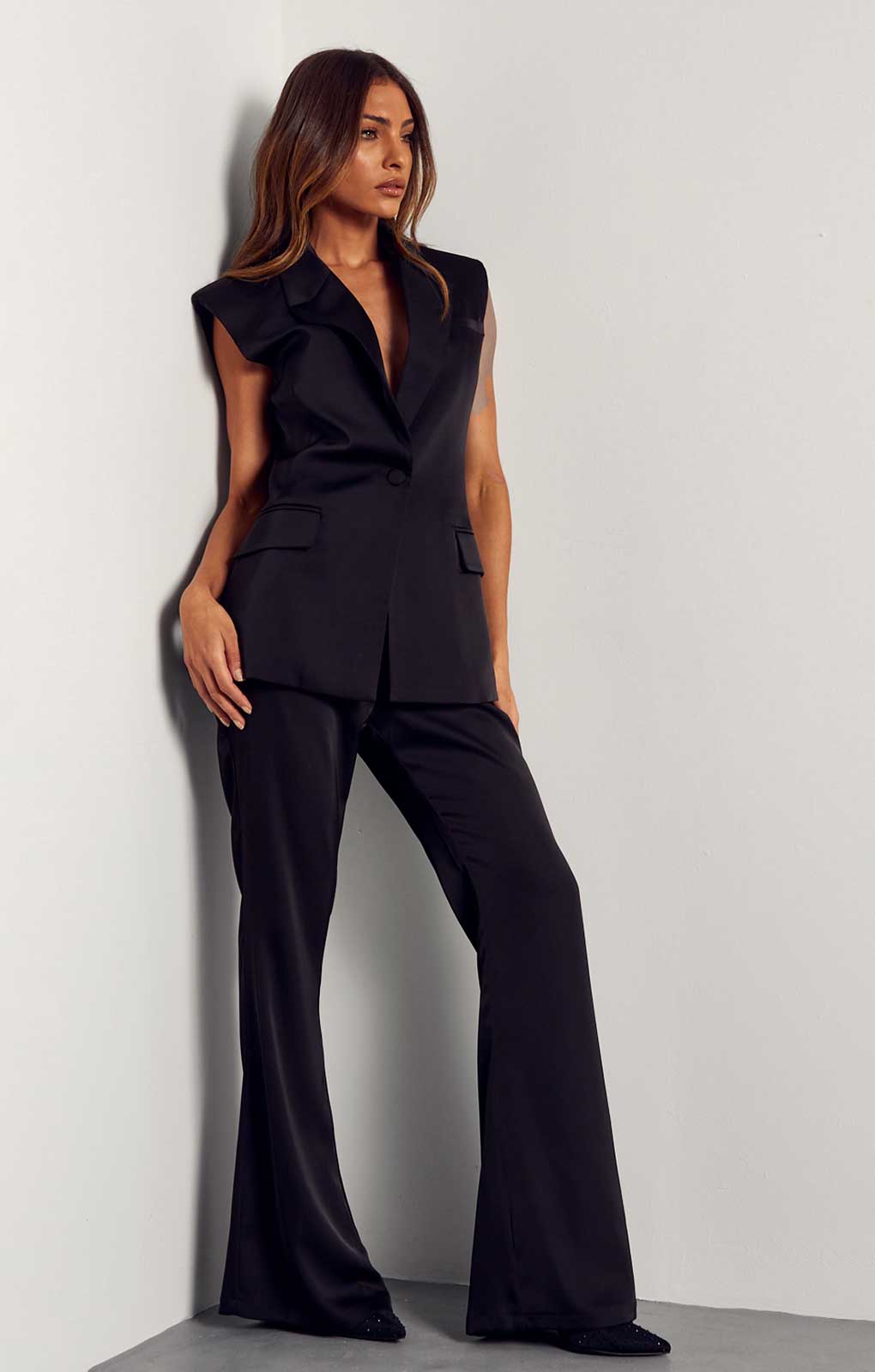 Misspap Black Satin Tailored Waistcoat & Trouser Co-Ord product image