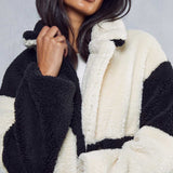 Misspap Black Two Tone Colour Block Teddy Coat