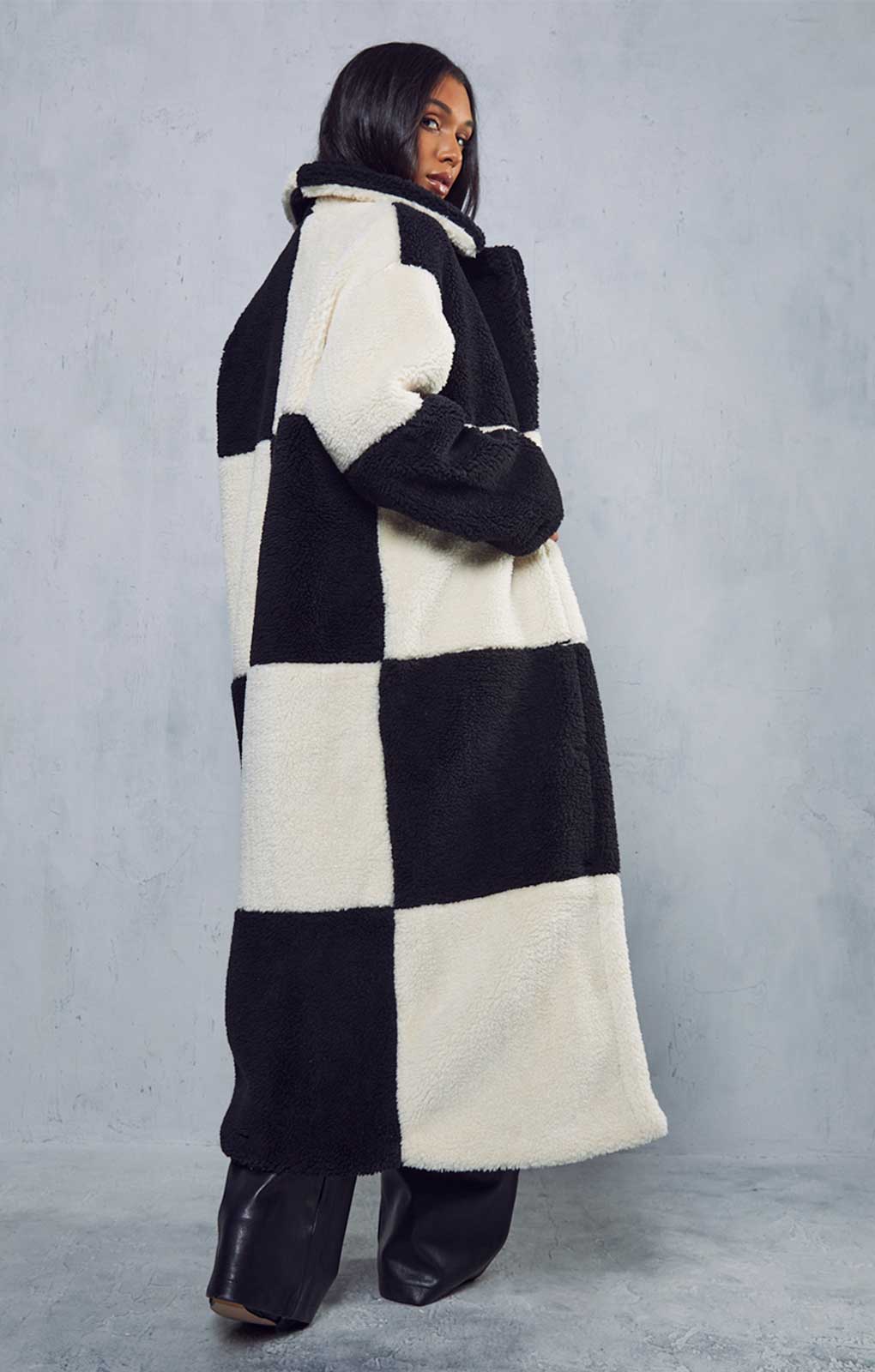 Misspap Black Two Tone Colour Block Teddy Coat