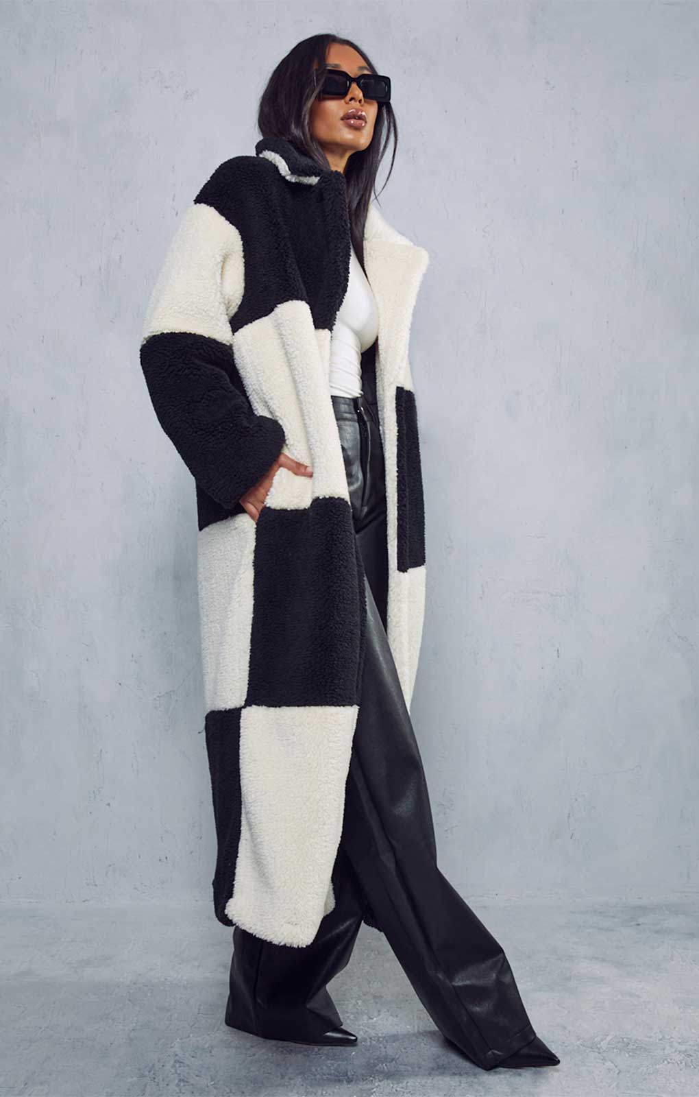 Misspap Black Two Tone Colour Block Teddy Coat