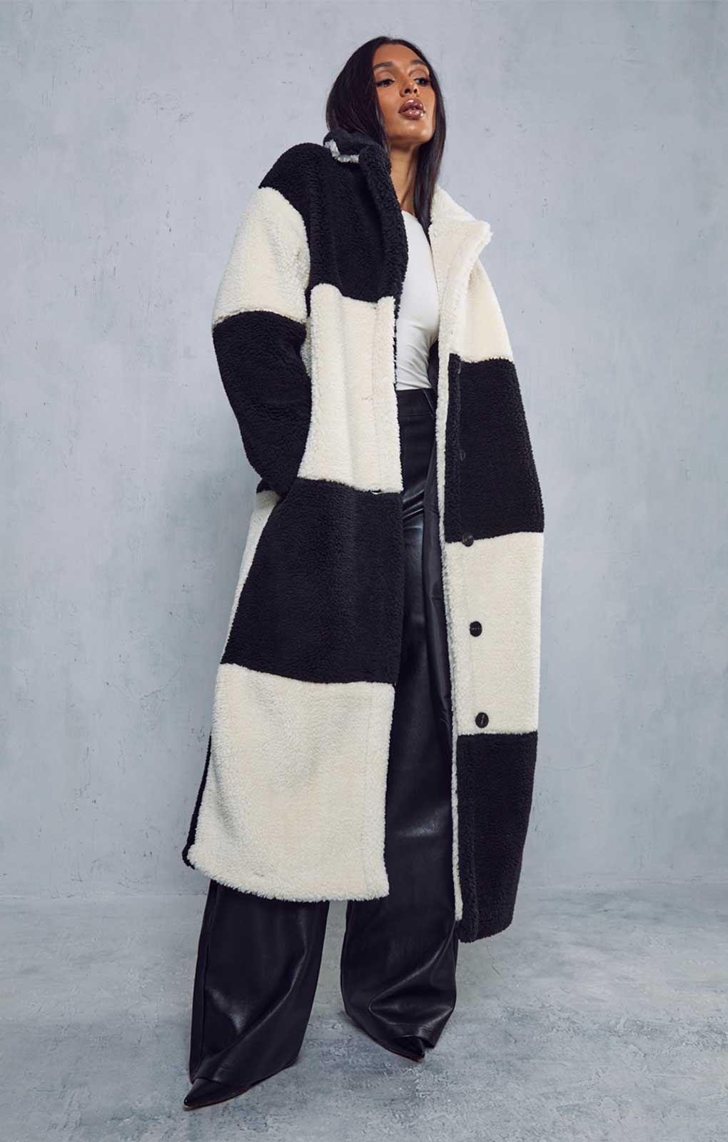 Misspap Black Two Tone Colour Block Teddy Coat product image