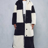 Misspap Black Two Tone Colour Block Teddy Coat