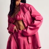 MissPap Fuschia Premium Oversized Satin 3 Piece Co-ord