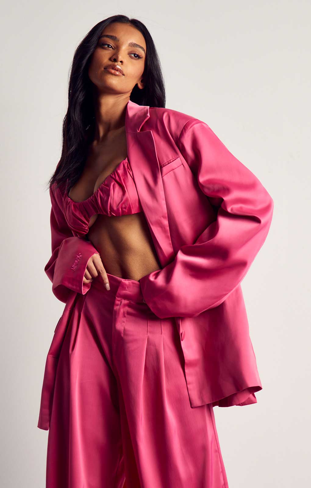 MissPap Fuschia Premium Oversized Satin 3 Piece Co-ord