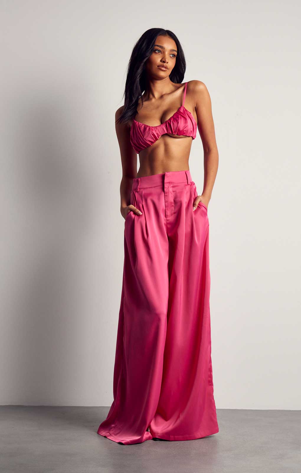 MissPap Fuschia Premium Oversized Satin 3 Piece Co-ord