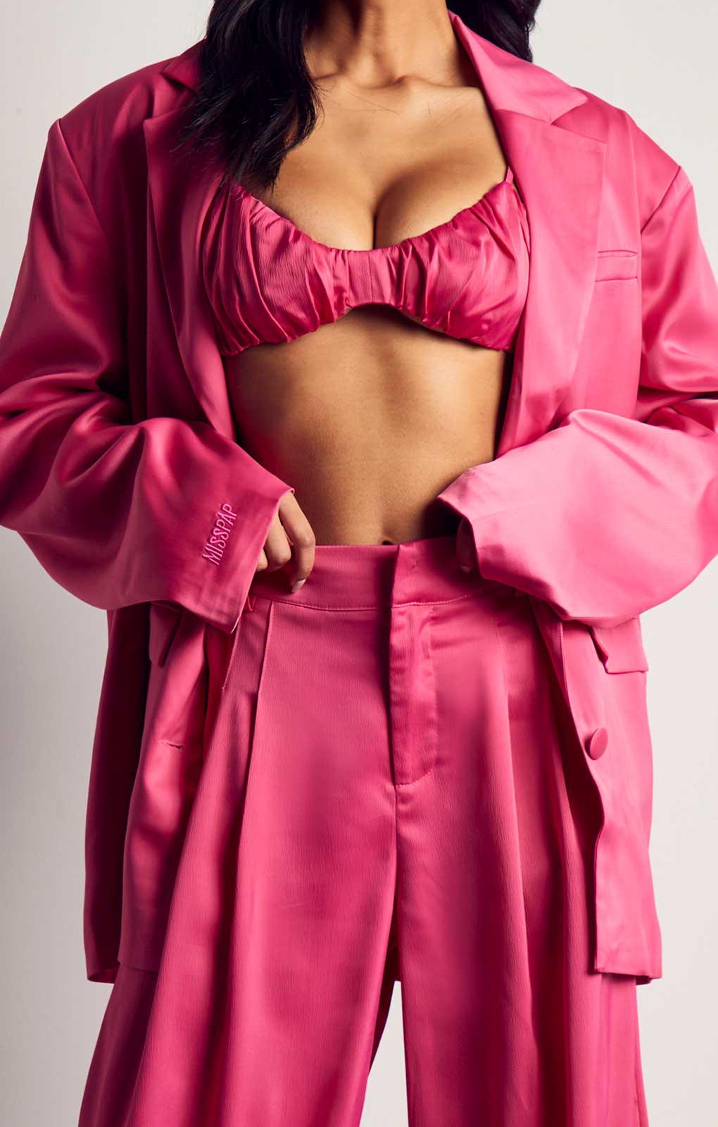 MissPap Fuschia Premium Oversized Satin 3 Piece Co-ord