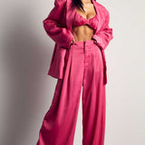 MissPap Fuschia Premium Oversized Satin 3 Piece Co-ord