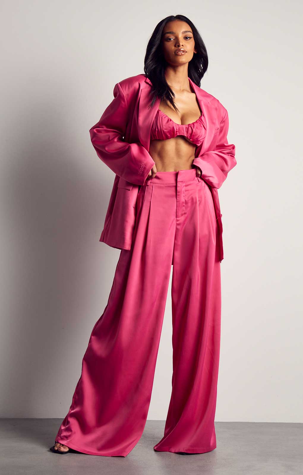 MissPap Fuschia Premium Oversized Satin 3 Piece Co-ord