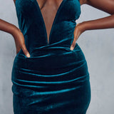 Misspap Green Velvet Sweetheart Plunge Bodycon Mini Dress