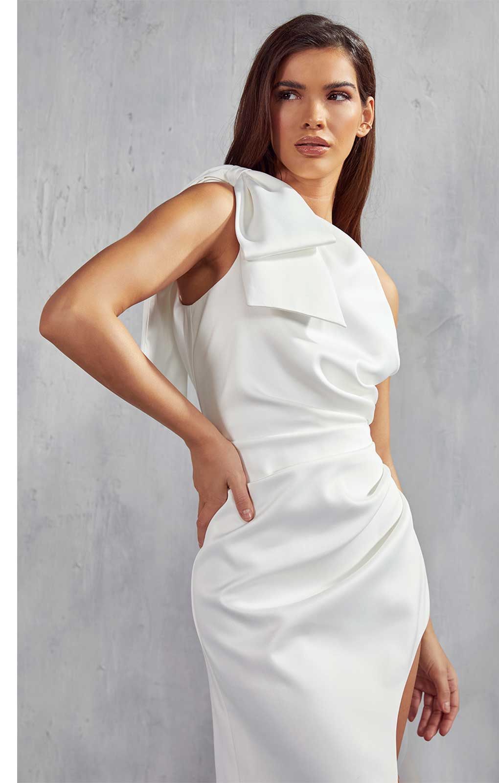 Misspap Ivory Mai Premium Occasion Bow Detail Maxi Dress