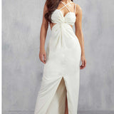 Misspap Ivory Marielle Premium Twist Front Maxi Dress