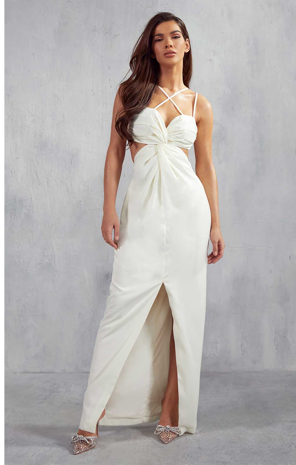 Misspap Ivory Marielle Premium Twist Front Maxi Dress