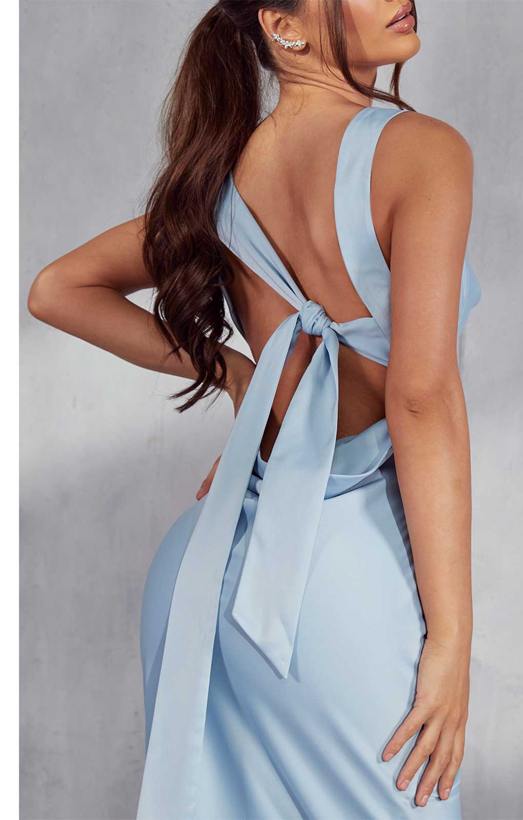 MissPap Light Blue Morgan Premium Cowl Draped Maxi Dress