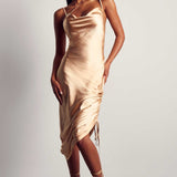 Misspap Premium Satin Asymmetric Strap Midi Dress product image