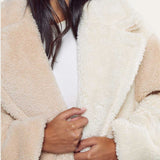 Misspap Stone Two Tone Colour Block Teddy Coat