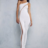 Misspap White Lace Up One Shoulder Jumpsuit product image
