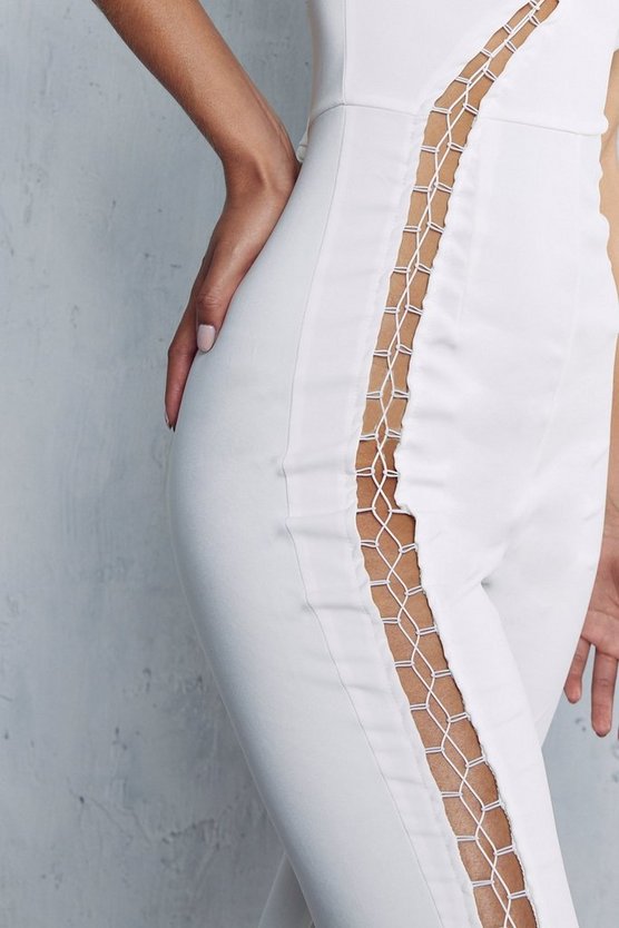 Misspap White Lace Up One Shoulder Jumpsuit